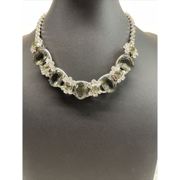 Juliana D&E CLEAR & SMOKY RHINESTONE 5 LINK NECKLACE Chunky Collar Vintage AL4.2 - Picture 1 of 16